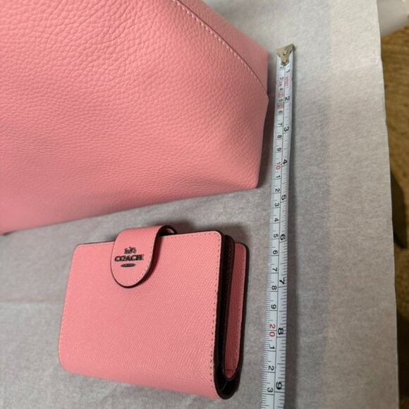 Coach Georgia Satchel Flower Pink Silver PAIRED Matching Wallet Leather Bag NWT - Picture 9 of 10